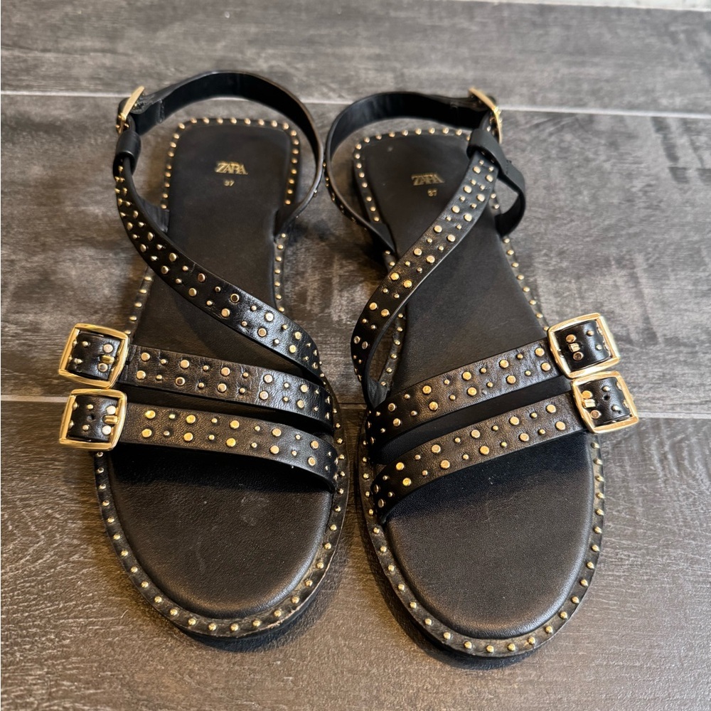 Zara Black Studded Sandals (Size 37)